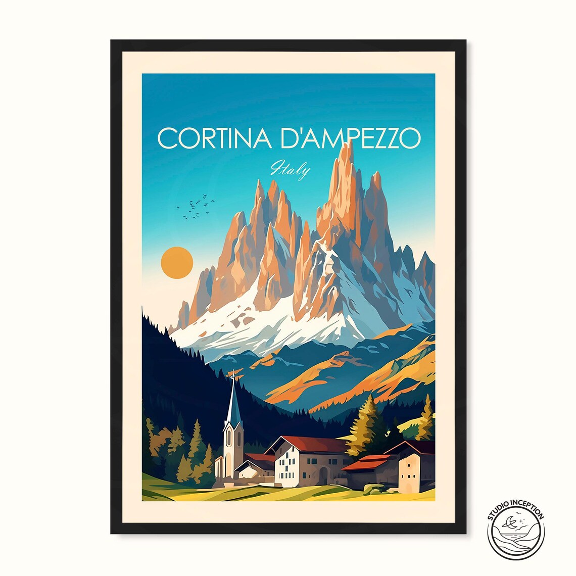 Cortina dAmpezzo Italy Dolomite Peaks Alpine Ski Village Travel Poster