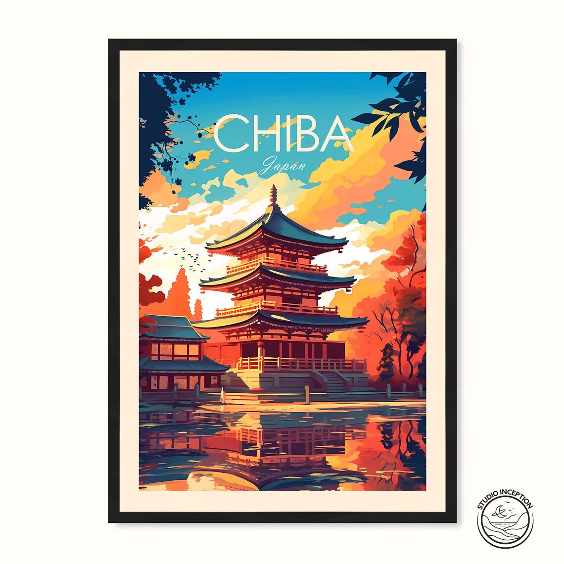Chiba Japan Travel Poster, Traditional Style Art Print