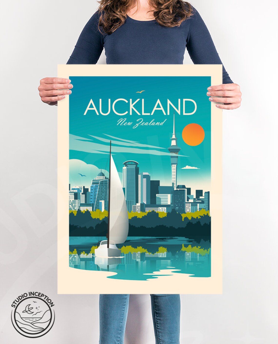 Auckland New Zealand Travel Poster, City Print - Image 3