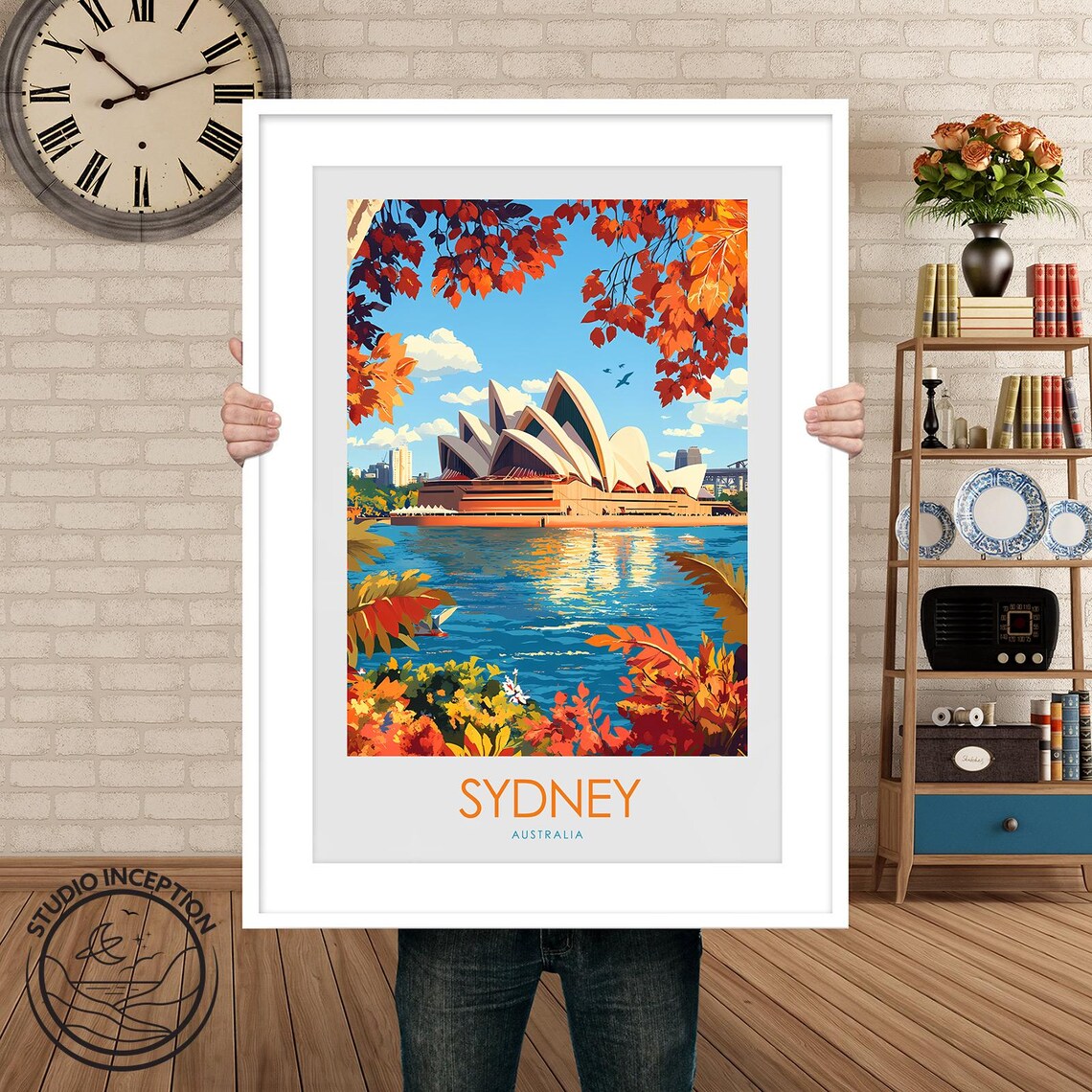 Sydney Opera House Autumn Harbour Scene Vintage Travel Poster - Image 3