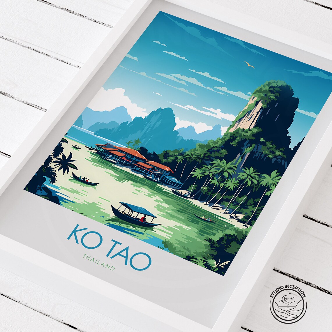 Ko Tao Thailand Tropical Island Longtail Boat Bay Travel Poster - Image 2