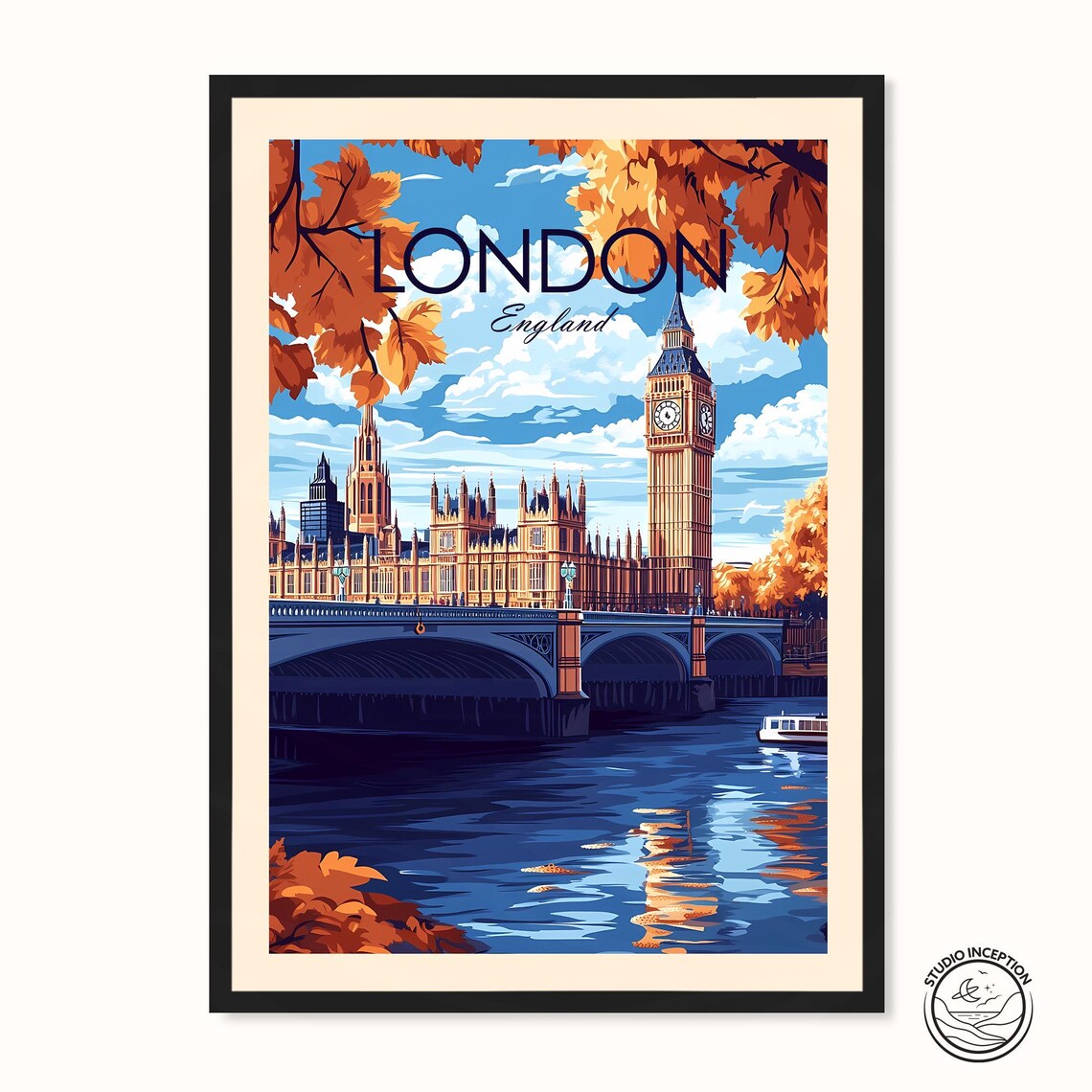 Three Piece Vintage Travel Poster Set Featuring Paris and London - Image 4