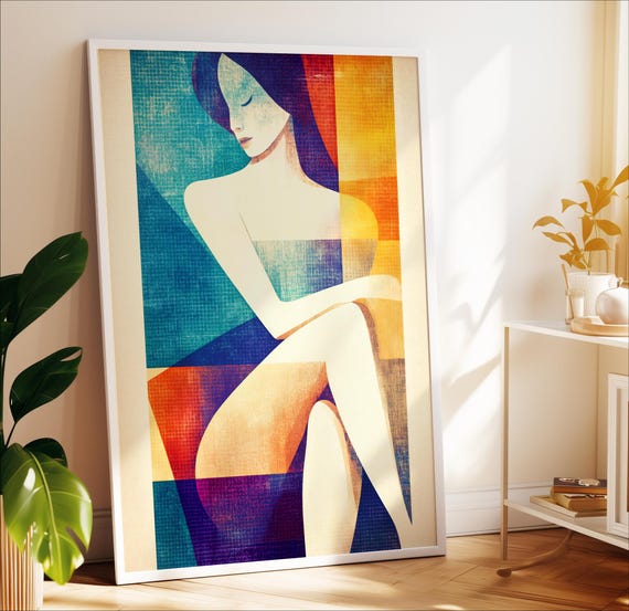 Abstract Female Silhouette Art Vibrant Geometric Body Artwork Minimalist Modern Contemporary Nude Premium Print