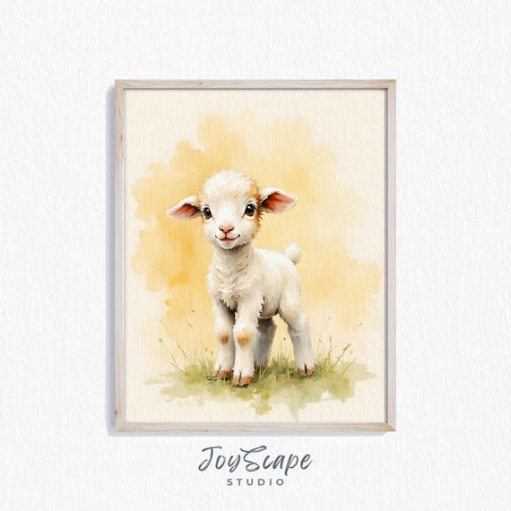 Lamb Nursery Print Cute Baby Art Farmhouse Spring Wall Decor Animal Rustic Pastel 369