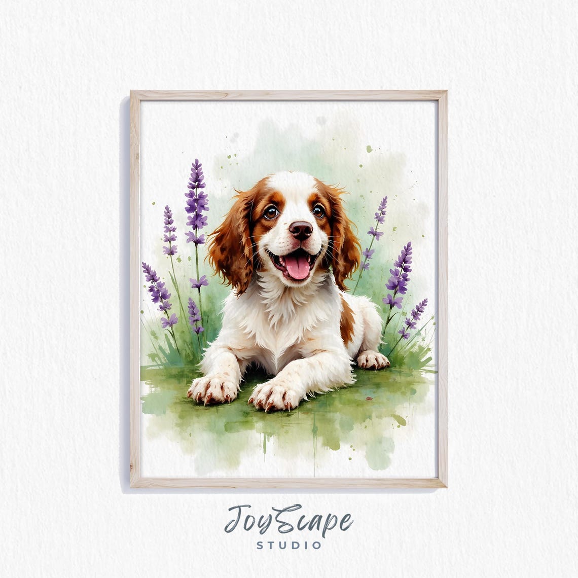 English Springer Spaniel Puppy Among Lavender Watercolor Art Poster