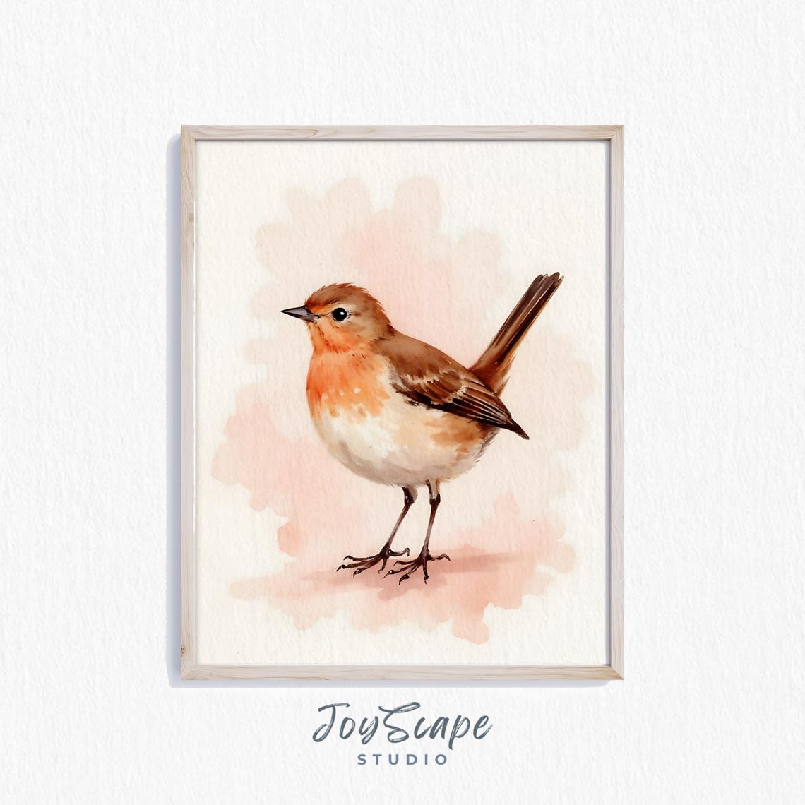 Wren Brown Songbird Watercolor Blush Rustic Nature Art Print