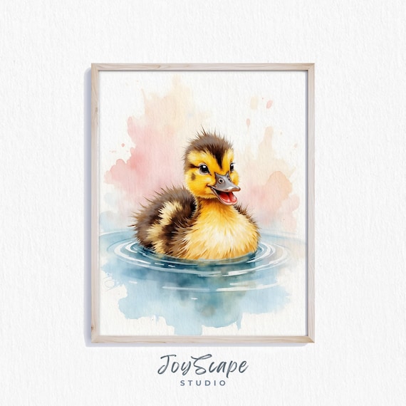 Muscovy Duckling Watercolor Smiling Baby Duck Swimming Poster