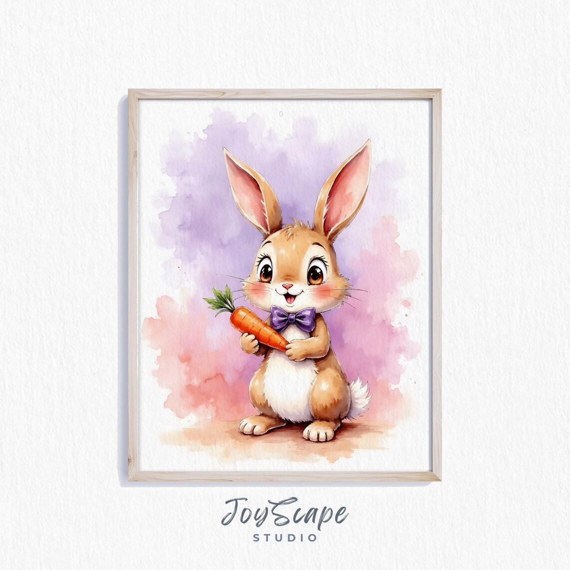 Cute Bunny With Carrot Watercolor Nursery Kids Room Animal Poster