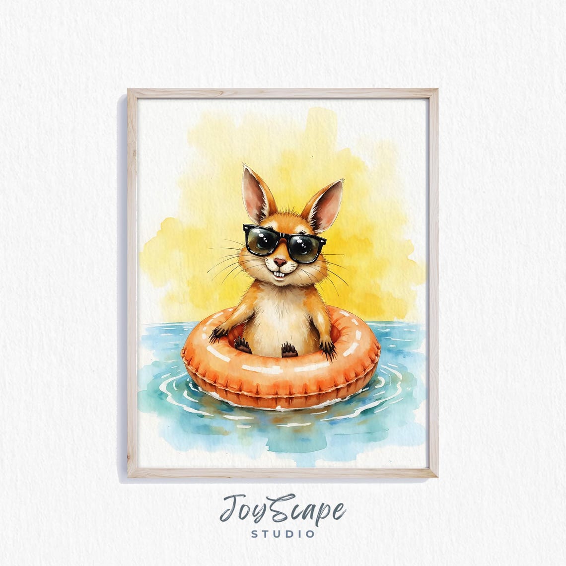 Funny Bunny With Sunglasses Pool Float Summer Watercolor Poster