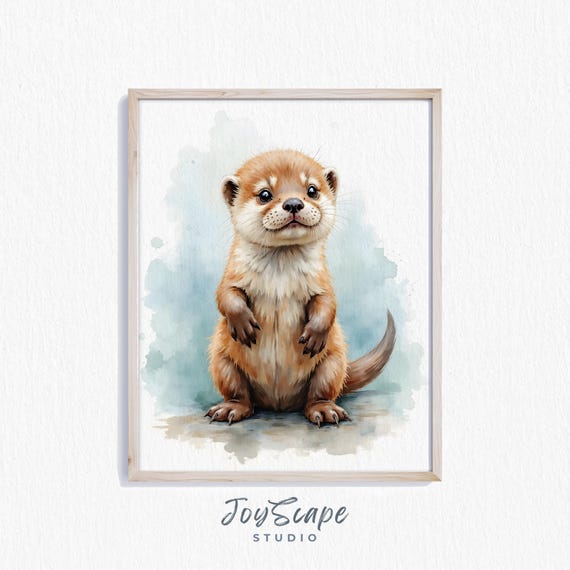 Baby Otter Nursery Print Adorable Pup Illustration Wall Art For Decor Cute Animal Watercolor 425