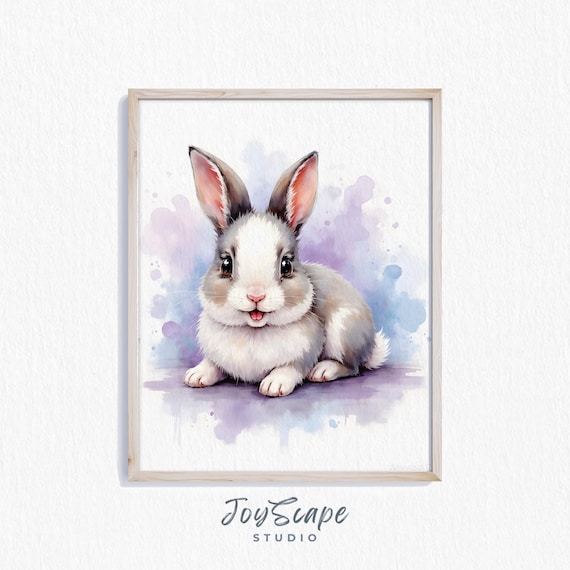 Mini Lop Bunny Watercolor Art Cute Rabbit Nursery Decor Pastel Animal Painting Kids Room Wall Baby Print