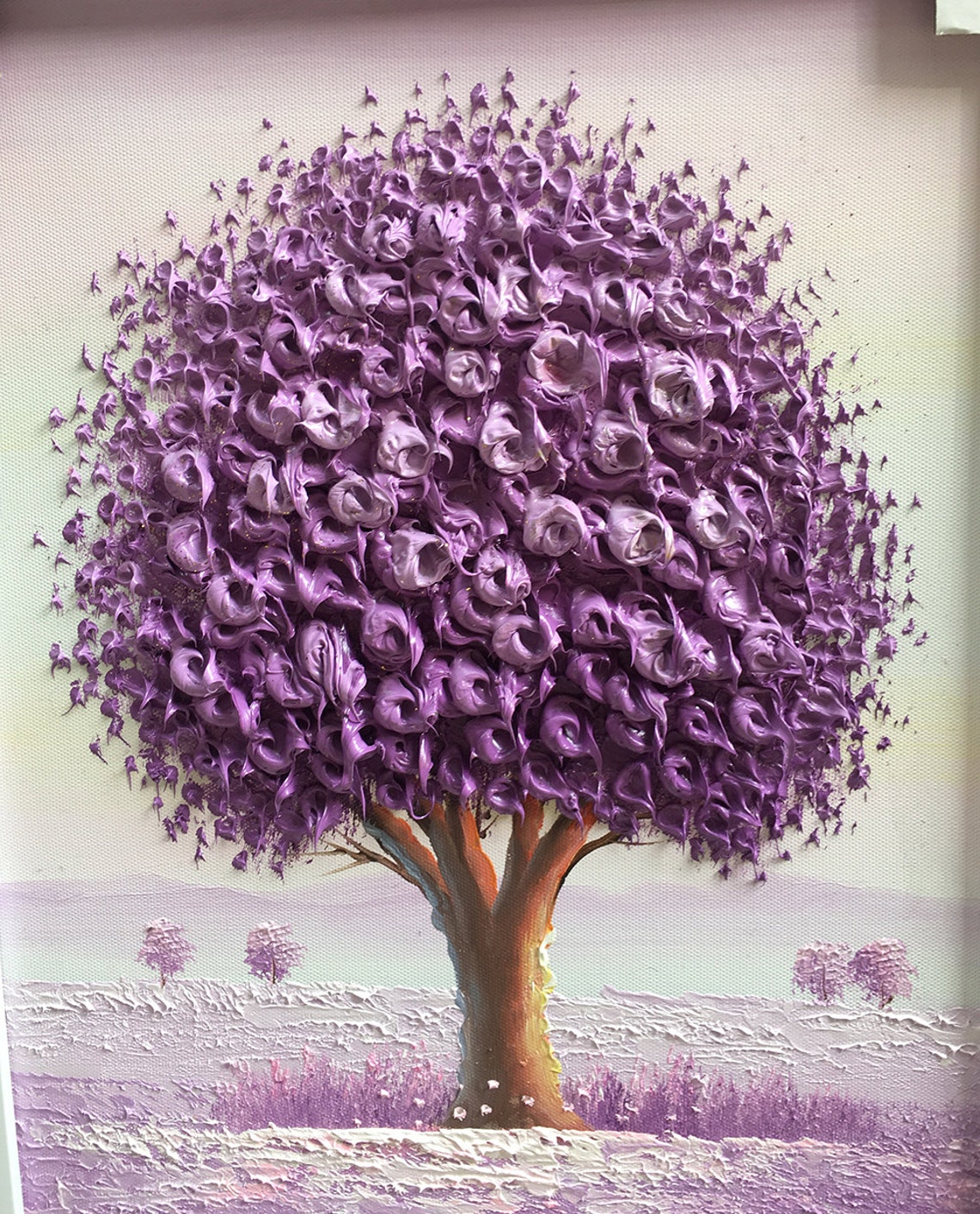 Purple Blossom Tree Framed Lavender Impasto Canvas Art Poster - Image 2