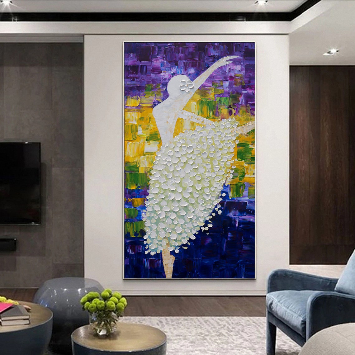 Abstract Ballerina Dancer White Petal Dress Vivid Purple Poster - Image 3