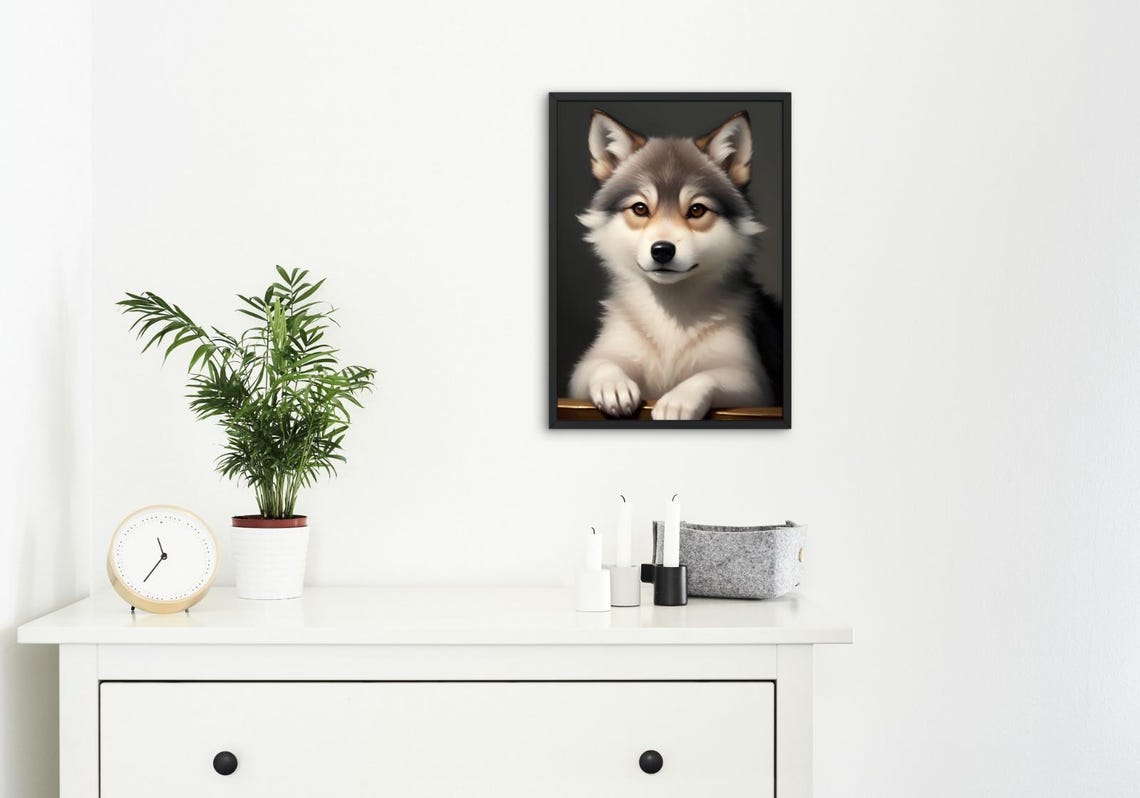 Baby Wolf Wall Art Home Decor Cute Animal Painting Living Room Art - Image 4