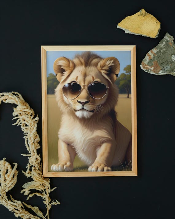 Baby Lion Wall Art Home Decor Cute Animal Painting Living Room Art