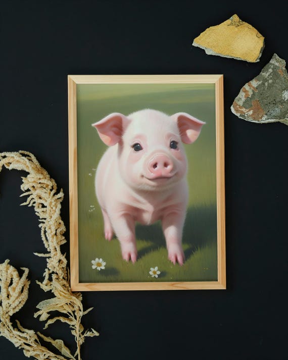 Baby Piglet Wall Art Home Decor Cute Animal Painting Living Room Art