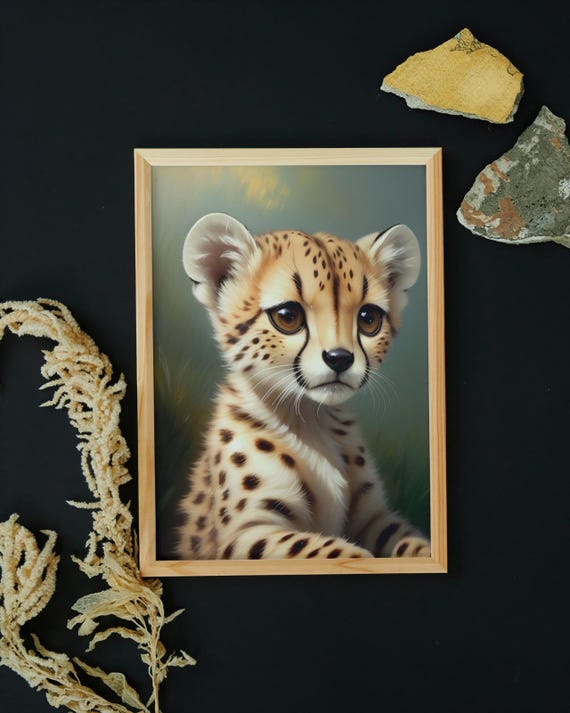 Baby Cheetah Wall Art Home Decor Cute Animal Painting Living Room Art