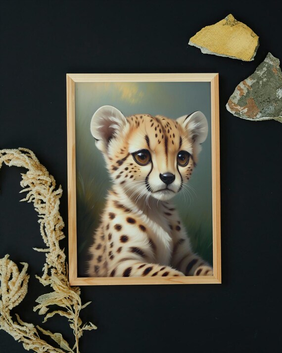 Cute Baby Cheetah Cub Big Amber Eyes Spotted Coat Wildlife Poster