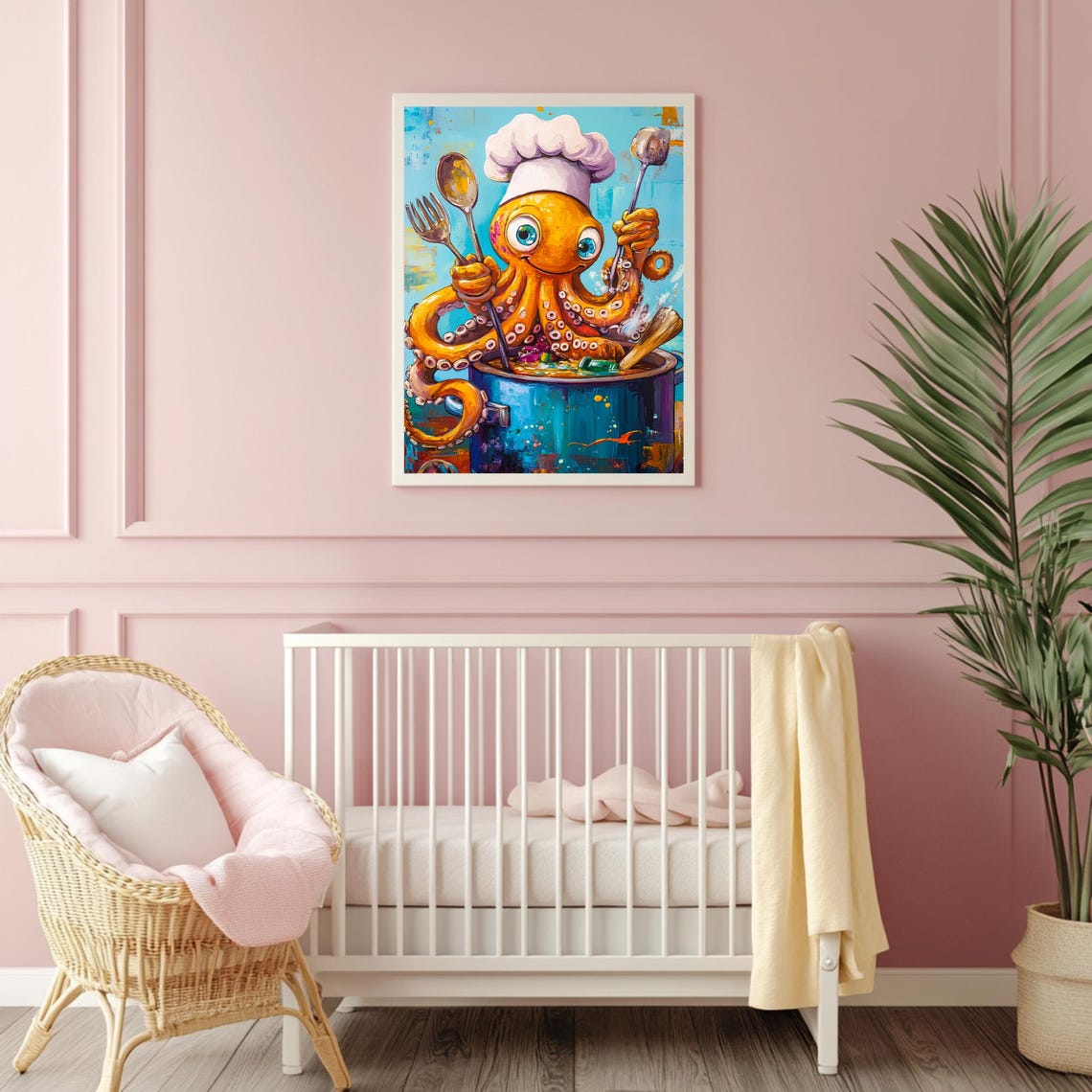 Silly Octopus Chef Nursery Wall Art Octopus Baby Shower Gift Cute Kids Room Decor Ocean Theme Nursery Print - Image 4