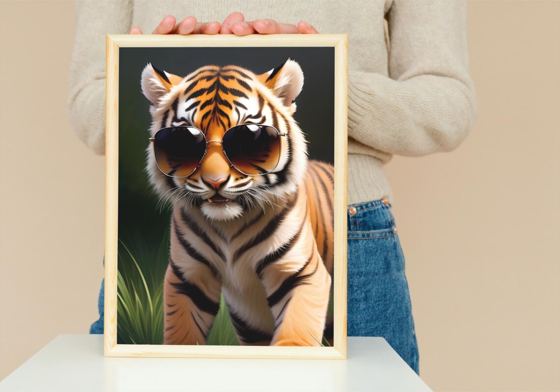 Baby Tiger Cub Wearing Aviator Sunglasses Cool Jungle Cat Wall Art Poster - Image 5
