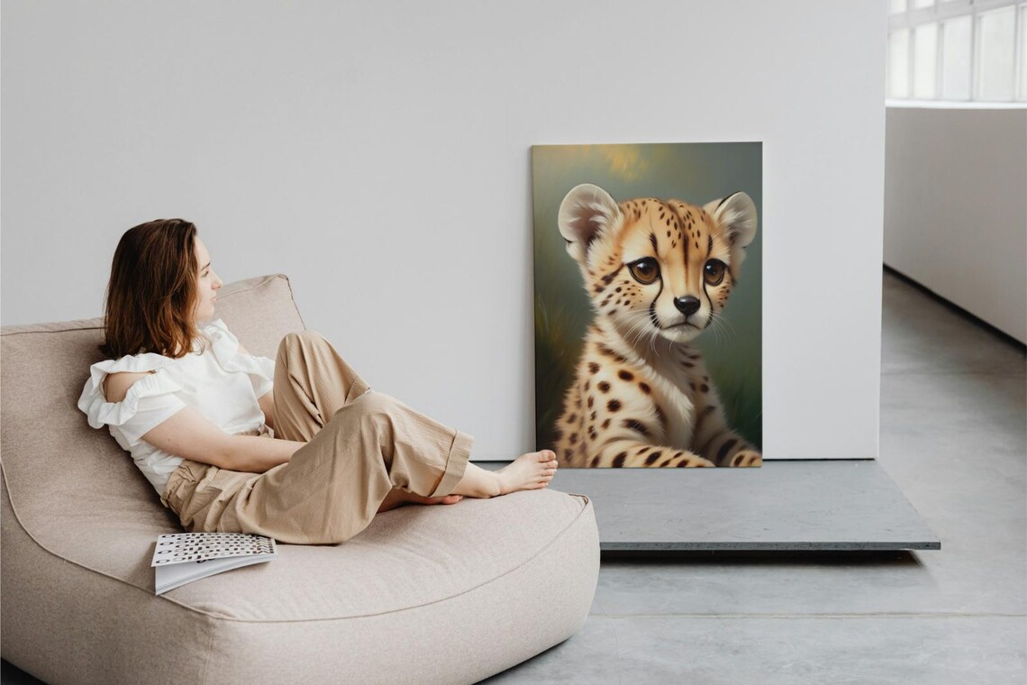 Cute Baby Cheetah Cub Big Amber Eyes Spotted Coat Wildlife Poster - Image 3