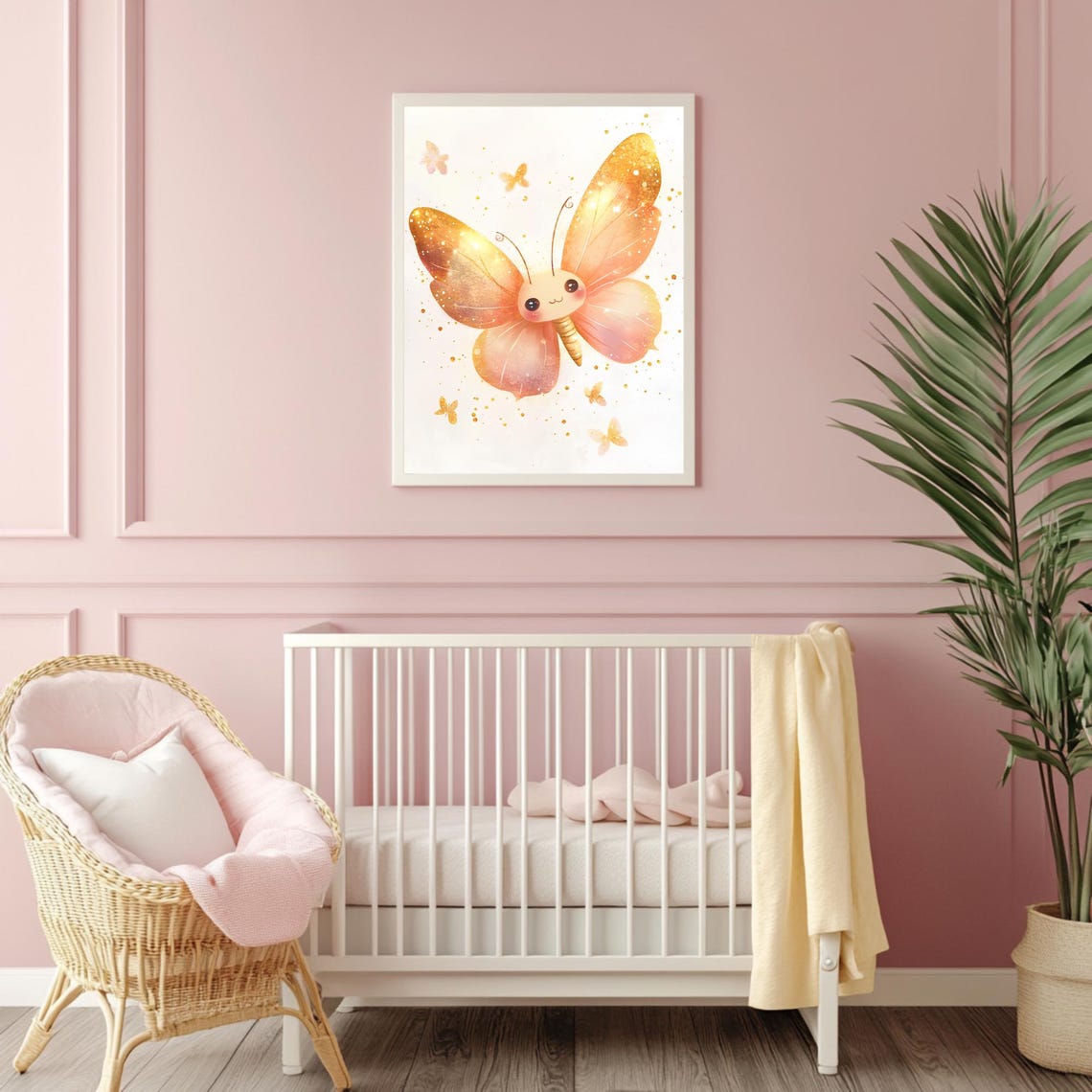 Cute Smiling Butterfly With Golden Wings and Sparkles Poster - Image 4