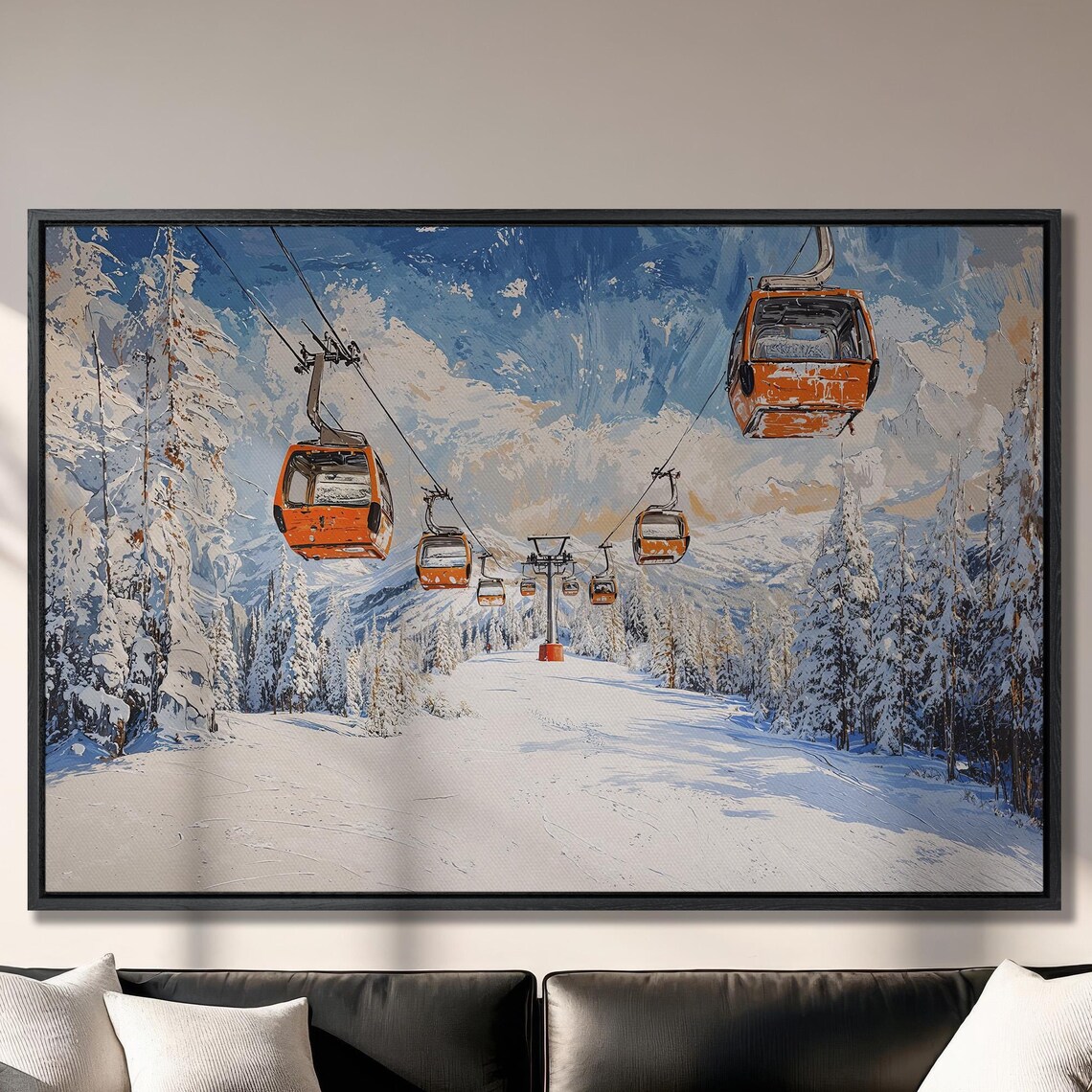 Ski Resort Winter Landscape, Skiing Poster Print