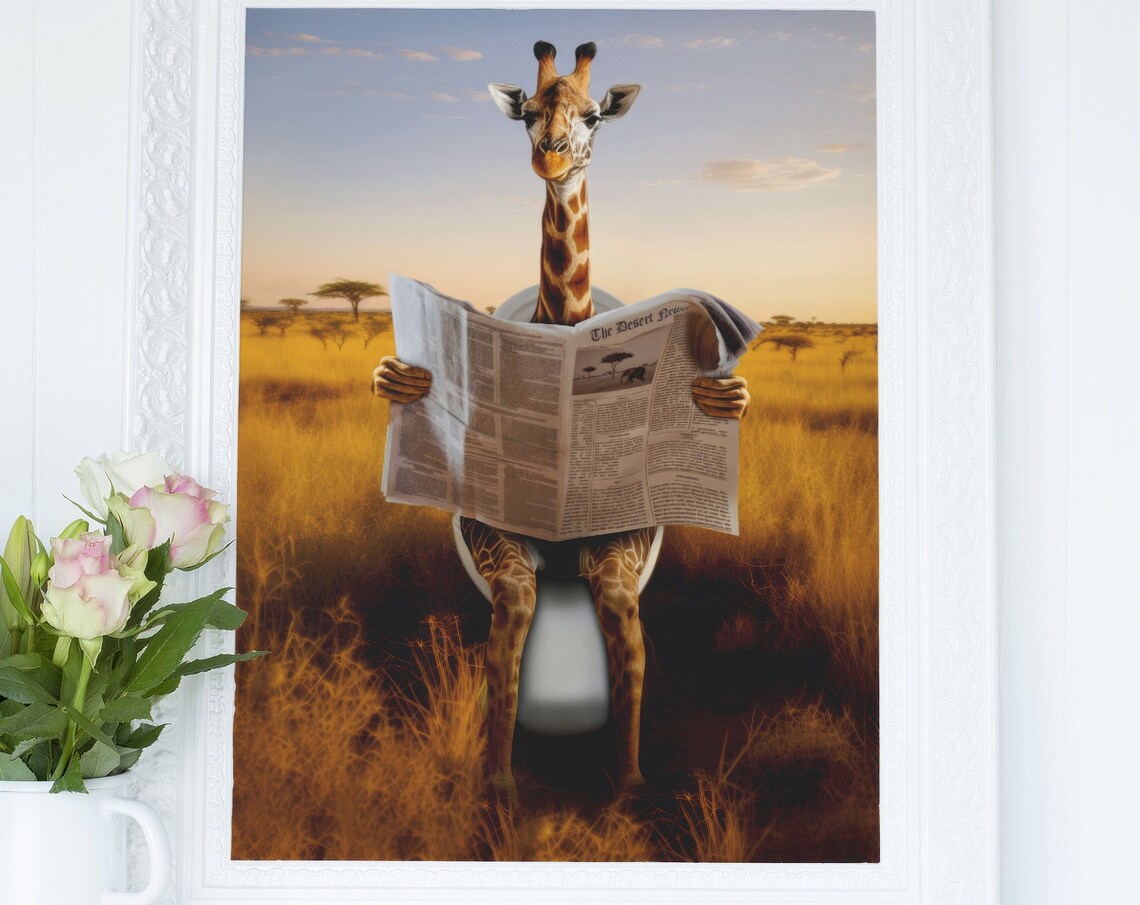 Giraffe Print, Funny Animal Bathroom Poster - Image 3