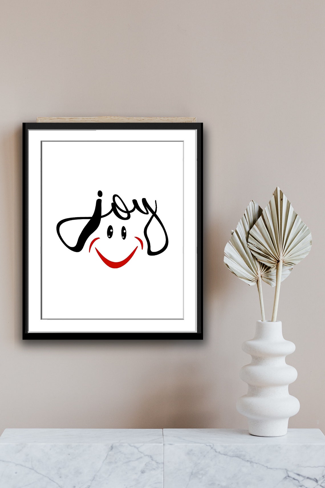 Joy Calligraphy Smiley Face Inspirational Word Art Quote Poster - Image 2