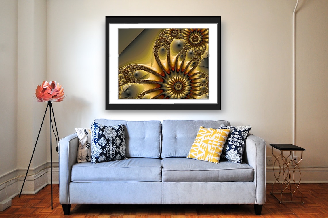 Gold Orange Grey Fractal Abstract Futuristic Detail Art Poster - Image 2