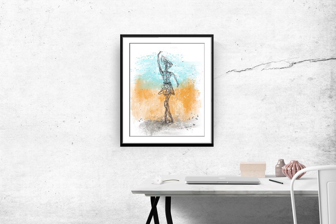 Abstract Black Wire Art Ballerina Dancer Watercolor Figure Poster - Image 2