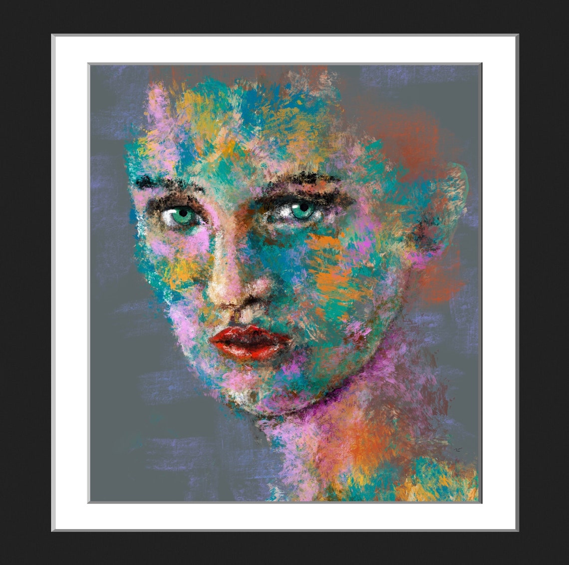 Impressionistic Colorful Womans Face Green Eyes Abstract Poster - Image 4