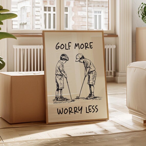 Golf More Worry Less Art Minimalist Golf Quote Print Vintage Golf Wall Decor Retro Golf Room Art Motivational Golf Poster