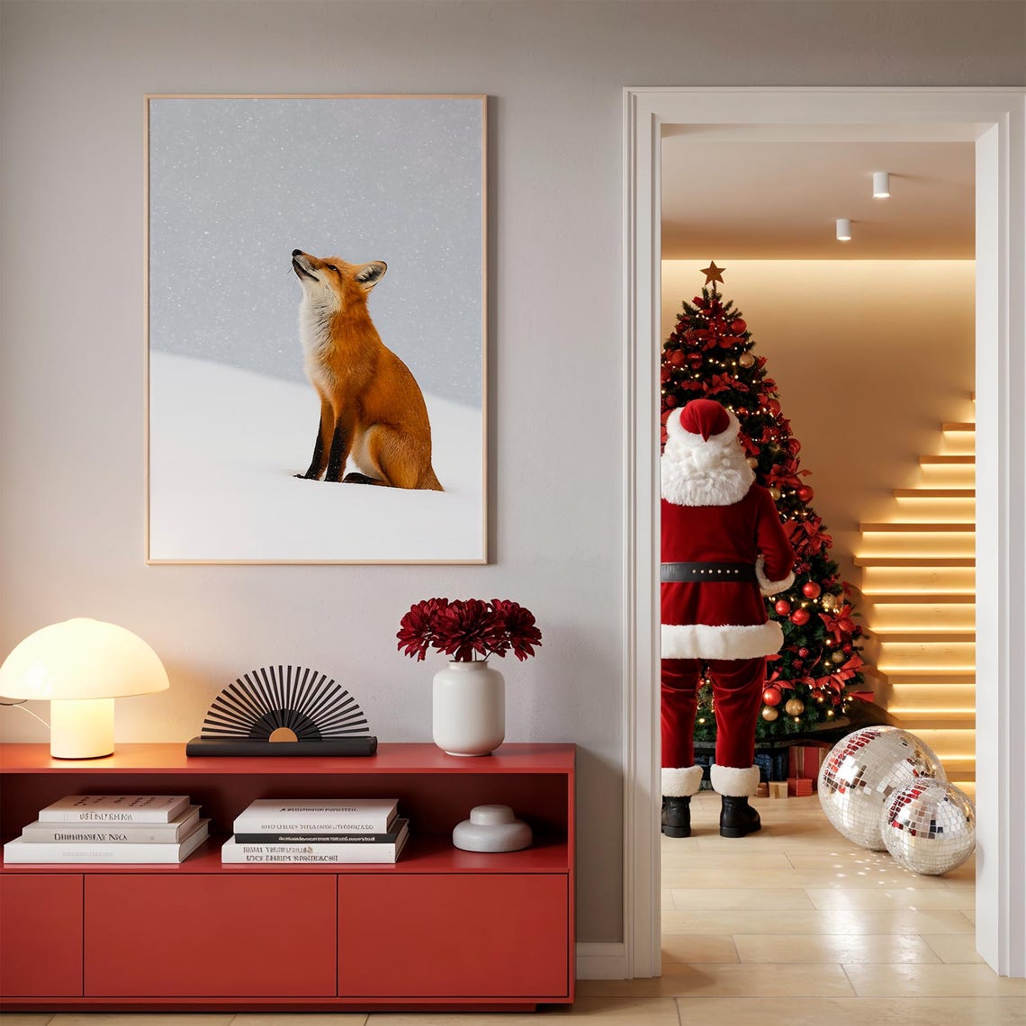 Red Fox in Snow Wildlife Photo Scandinavian Winter Animal Poster
