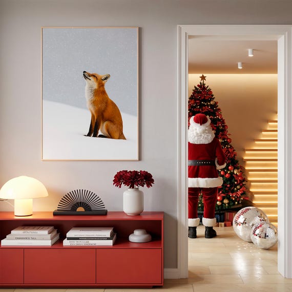 Fox Wall Art Print Winter Photography Scandinavian Wildlife Decorminimalist Nature Snowy Animal