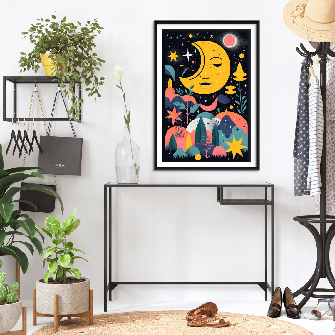 Nursery Holotone Moon And Stars 3 Art Print Poster Painting Museum Quality Giclee Home Wall Dcor - Image 2