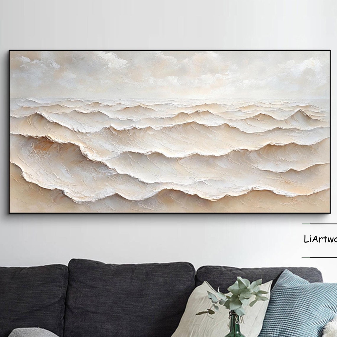 Soft White Rolling Waves Layered Textured Calm Ocean Art Poster