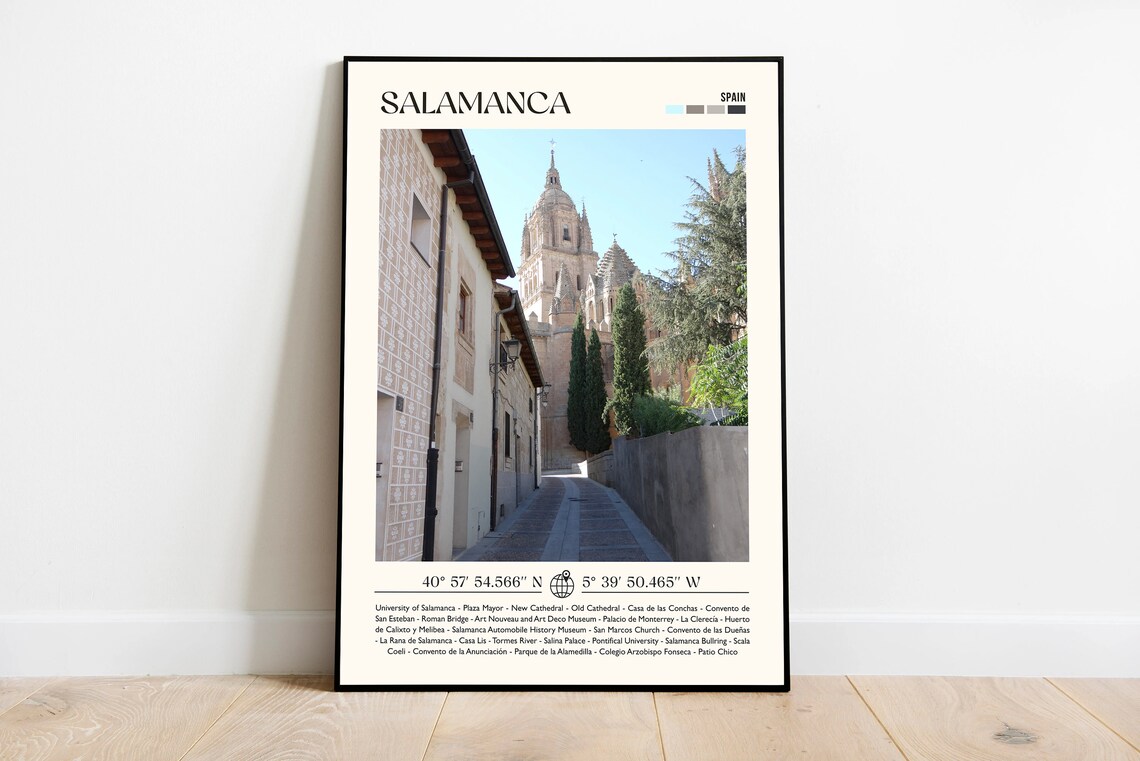 Salamanca Spain Photo Travel Poster Old Street with Cathedral Tower
