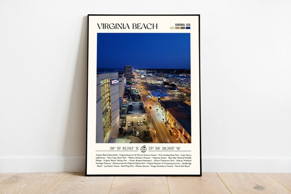 Virginia Beach Night City Lights Photo Travel Poster Virginia USA Skyline