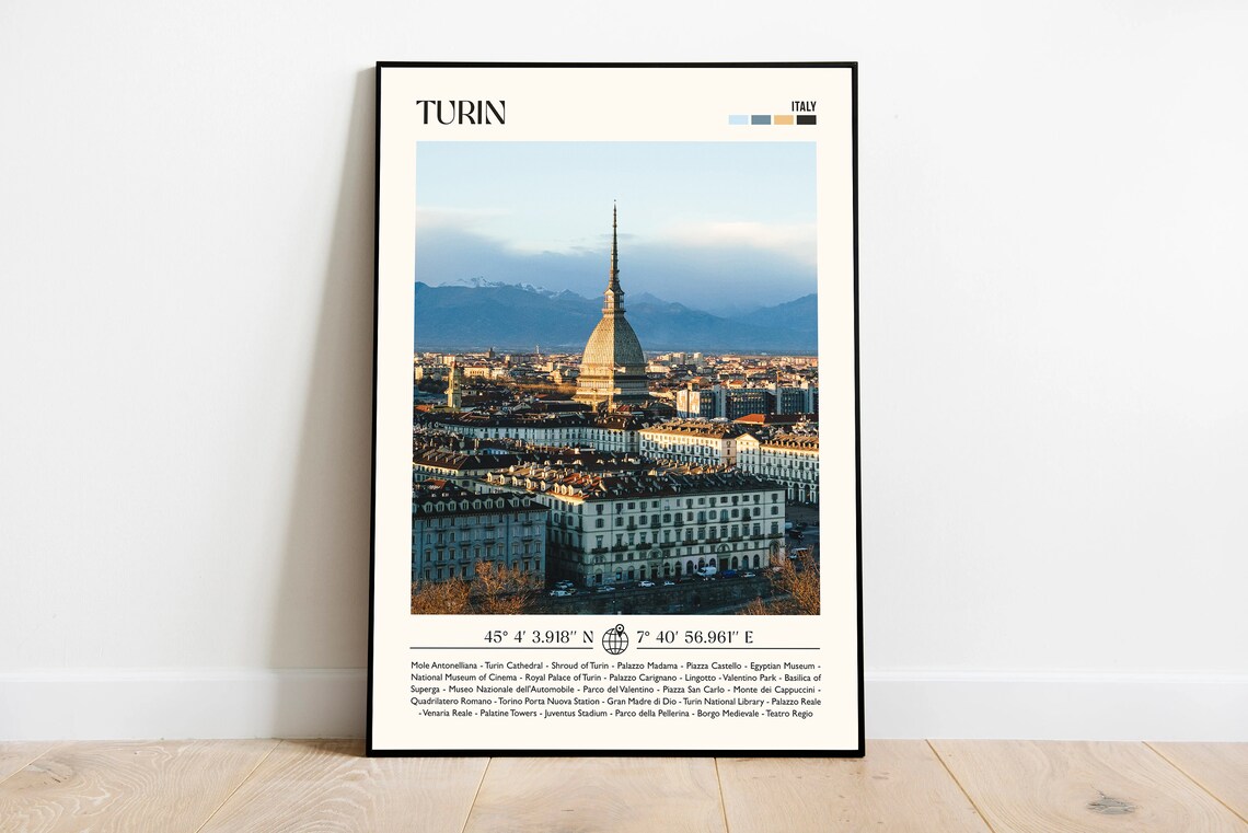 Turin Italy Mole Antonelliana Cityscape Landmarks Travel Poster
