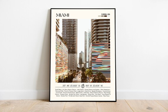 Miami Florida Colorful Downtown Buildings Street Photo Poster