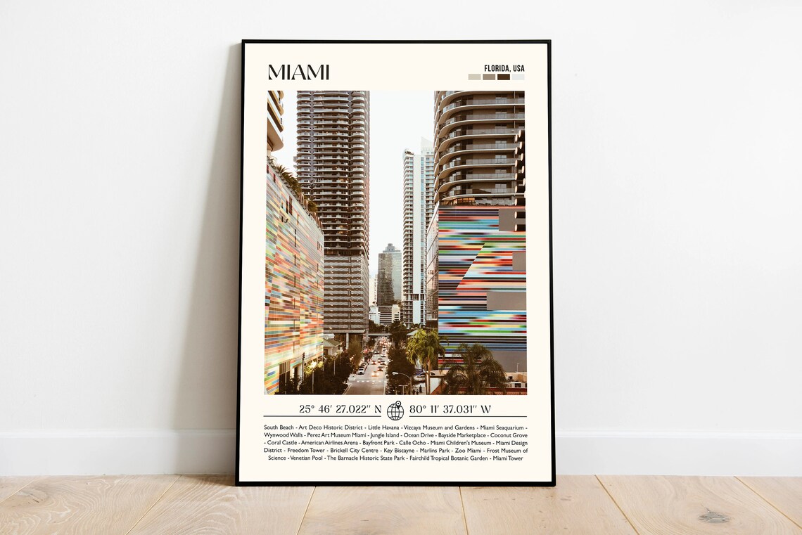 Miami Florida Colorful Downtown Buildings Street Photo Poster