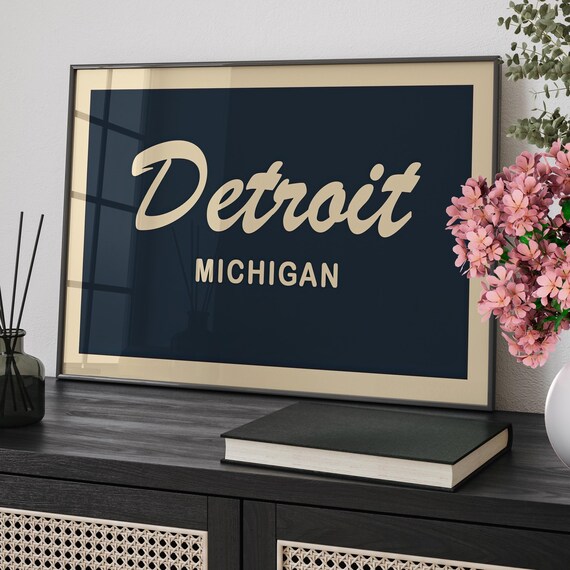 Detroit Michigan Navy Typography Script Bold City Pride Poster