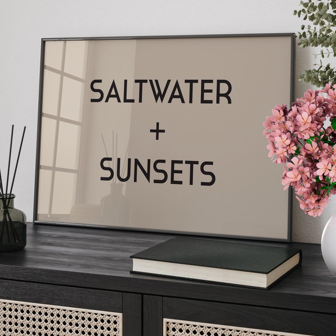 Saltwater And Sunsets Minimalist Bold Typography Coastal Wall Art