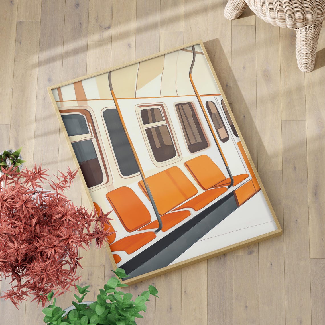 Mid Century Modern Orange Subway Train Interior New York Poster