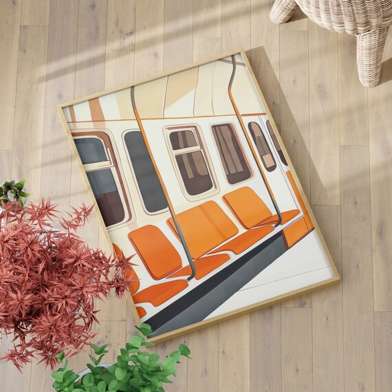 Orange White Subway Train Seats Art Poster Or Canvas Minimalist Midcentury Modern Illustration New York Yorker