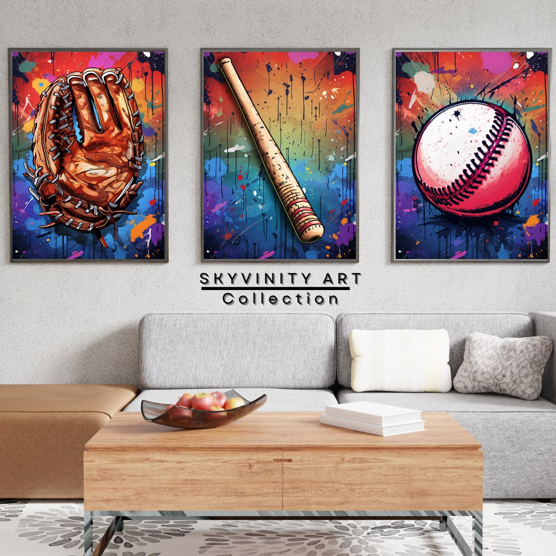Baseball Bat Rainbow Graffiti Splatter Urban Sports Wall Art Poster - Image 3