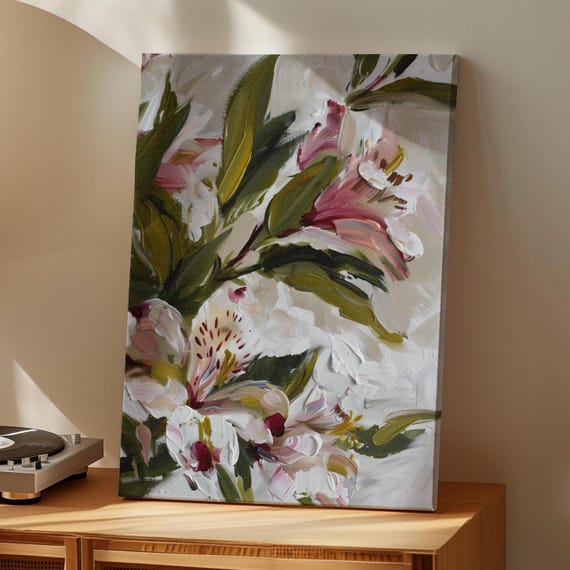 Lily Of The Incas Flower Painting Poster Or Canvas Print Alstroemeria Abstract Botanical White And Pink Floral Modern Boho Nature Art