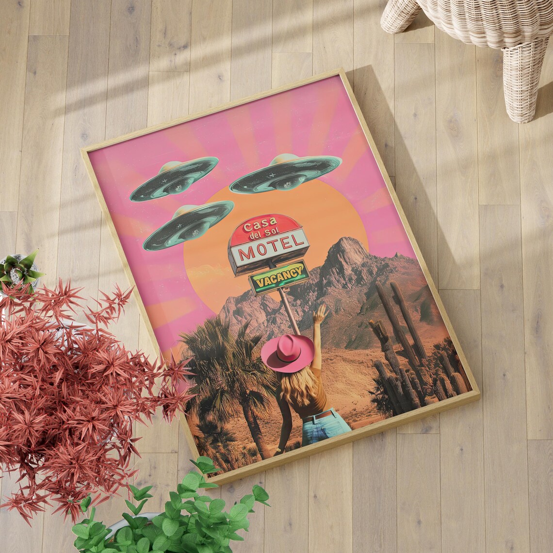 UFO Casa Del Sol Motel Cowgirl Retro Desert Sunset Collage Poster - Image 4