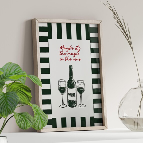 Wine Line Art Drawing Vintage Style Typography Poster Or Canvas Print Kitchen Decor Magic In The Japandi Wall